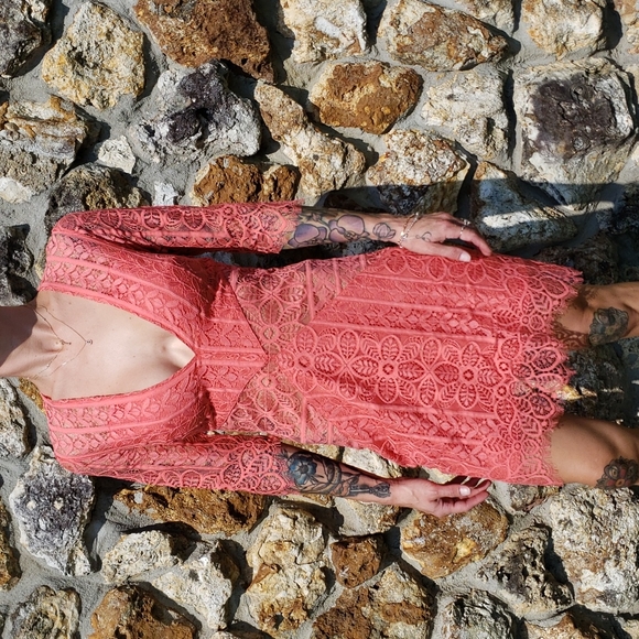 For love and Lemons Lyla lace coral cocktail dress - Picture 2 of 12